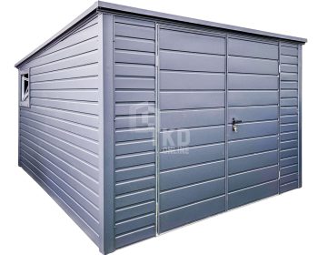 Schowek - Domek ogrodowy 3x4m - Brama dwuskrzydłowa - okno - antracyt - dach spad w tył TKD276