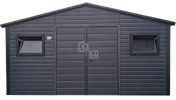 Schowek - domek ogrodowy 4,5x3m - Brama dwuskrzydłowa - 2x okno - antracyt - czarny - dach dwuspadowy TKD256