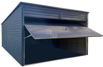 Garaż blaszany 3,5x7m - Brama uchylna - drzwi - antracyt - dach spad w tył TKD258