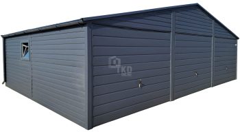 Garaż blaszany 9x6m - 3x Brama uchylna - okno - antracyt - rynny - dach dwuspadowy TKD254