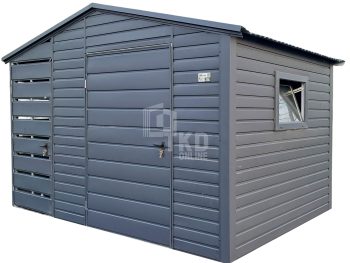 Schowek - domek ogrodowy 2,2x2m + wiata 0,8m + drzwi w wiacie - drzwi - okno - antracyt - dach dwuspadowy TKD361