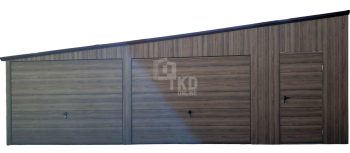 Garaż blaszany 8x6m - 2x brama  - okno - drzwi - ciemny orzech - drewnopodobny -  dach spad w bok - rynna TKD359