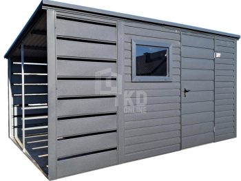 Schowek - domek ogrodowy 2,5x2m + wiata 1m - drzwi - okno - antracyt  - dach spad w tył TKD367