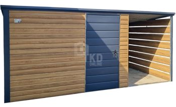 Schowek - domek ogrodowy 3x2m + wiata 1,5m - drzwi - Winchester - drewnopodobny - dach spad w tył TKD370
