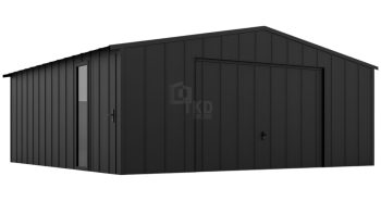 Garaż blaszany 7x6m - brama uchylna - okno - drzwi - blacha na rąbek - dach dwuspadowy TKD384