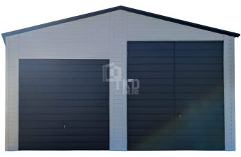 Hala 7,5x6m - biały - brama uchylna - brama dwuskrzydłowa - 4x okno - drzwi - rynny TKD387