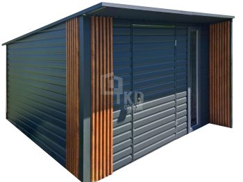 Schowek - domek ogrodowy 3x3 - drzwi - okno - dekor z lameli - dach spad w tył  TKD388