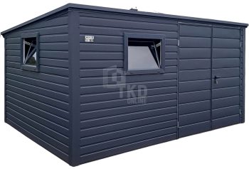 Schowek - domek ogrodowy 4x2m - brama dwuskrzydłowa - 2x okno - antracyt - dach spad w tył TKD391