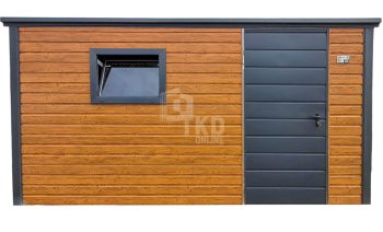 Schowek - domek ogrodowy 4x2m - dzwi - okno - jasny orzech - drewnopodobny - dach spad w tył TKD392