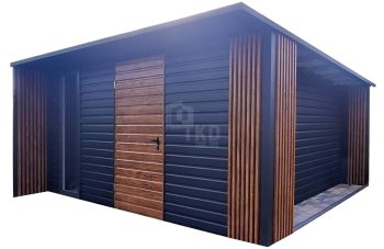 Schowek - domek ogrodowy 4x4 - drzwi - okno - antracyt - dekor z lameli - dach spad w tył TKD415
