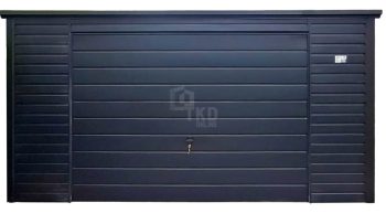 Garaż blaszany 5x6m - brama uchylna - drzwi - czarny - rynna - dach spad w tył TKD408