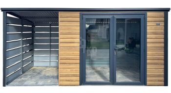 Schowek - domek ogrodowy 3,5x2m - wiata 2m - drzwi PCV - winchester - drewnopodobny - dach spad w tył TKD412