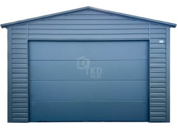 Garaż blaszany 4x6m - brama segmentowa - drzwi - 2 x okno - antracyt - dach duwpadowy TKD419