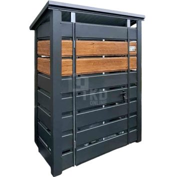 Wiata śmietnikowa 1,5x0,5m - antracyt - jasny orzech - drewnopodony - dach dwuspadowy TKD440