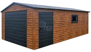 Garaż blaszany 4x6m - brama uchylna - drzwi - okno - jasny orzech - drewnopodobny - dach dwuspadowy TKD420