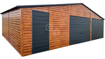 Garaż blaszany 9x6m - 2 x brama uchylna - drzwi - jasny orzech  - drewnopodobny - antracyt - dach dwuspadowy TKD424